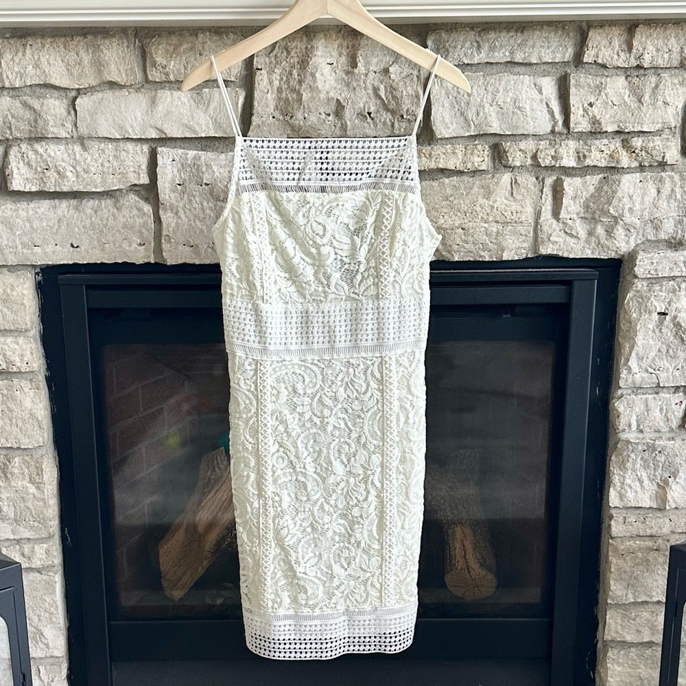 ✨NWT✨Topshop White Spaghetti Strap Lace Lined Sheath Dress size 10 Tall